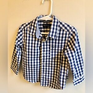 Nautica Toddler Size 2 T Navy Blue & White Checked Button Down Dress Shirt